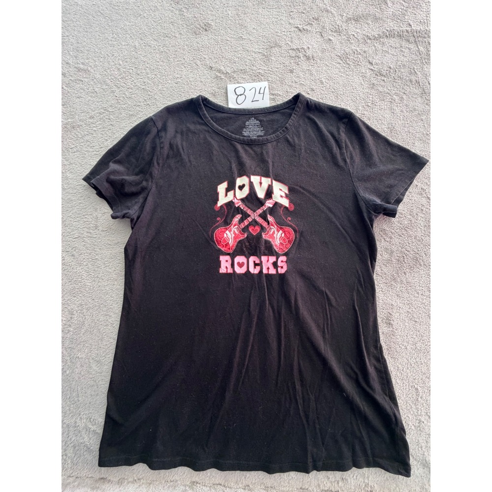 Unbranded Love Rocks Graphic Tee Girls 12/14 Black Excellent Guitar Heart Print